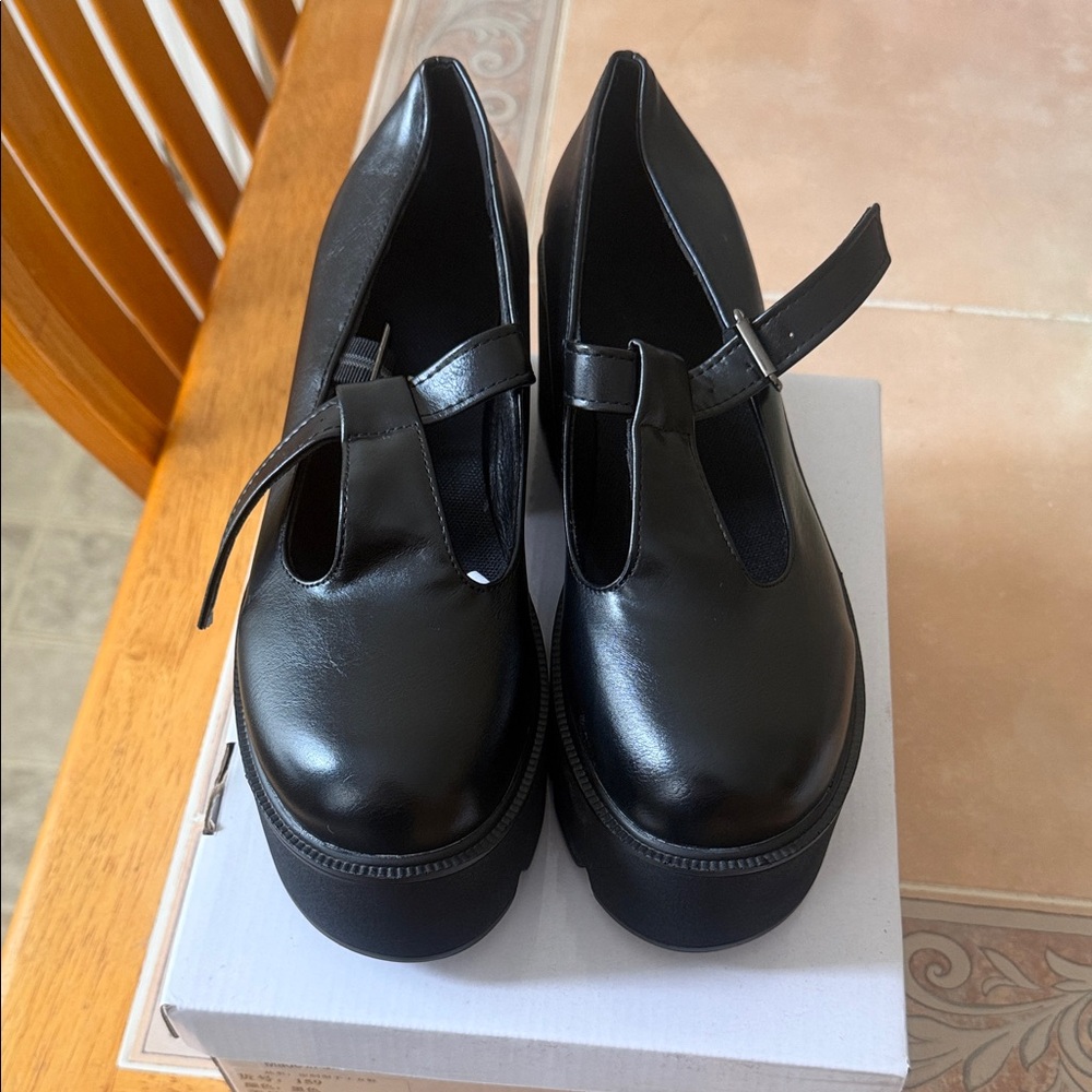 Black Mary Jane Platform Mules - Women